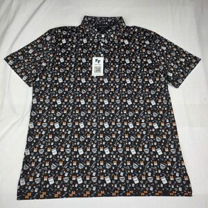 Fore Fathers Golf Polo Shirt Mens XL Black Bulldog All Over Print Stretch New